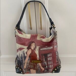 BRENTANO London England themed graphic shoulder bag in Red/White/Blue & Black